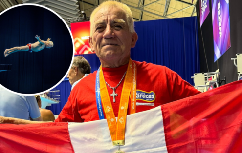 Jorge Zegarra celebró su triunfo orgulloso con la bandera peruana